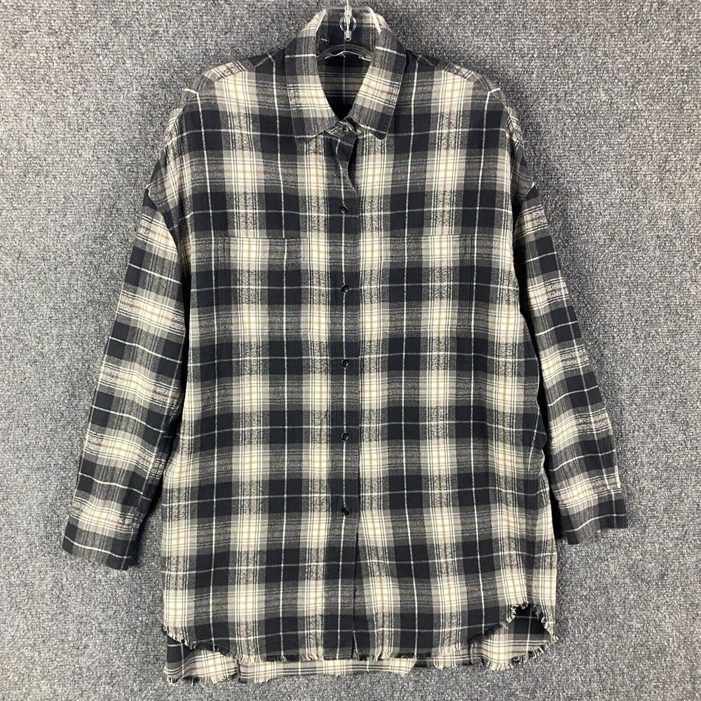 Vince Top Women's Small Gray Flannel Shirt Button Up Plaid Long Sleeve Cotton